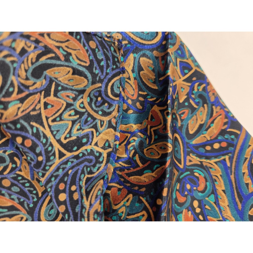 Vintage Mens Paisley Pocket Square Blue Gold Teal Copper Patterned Handkerchief